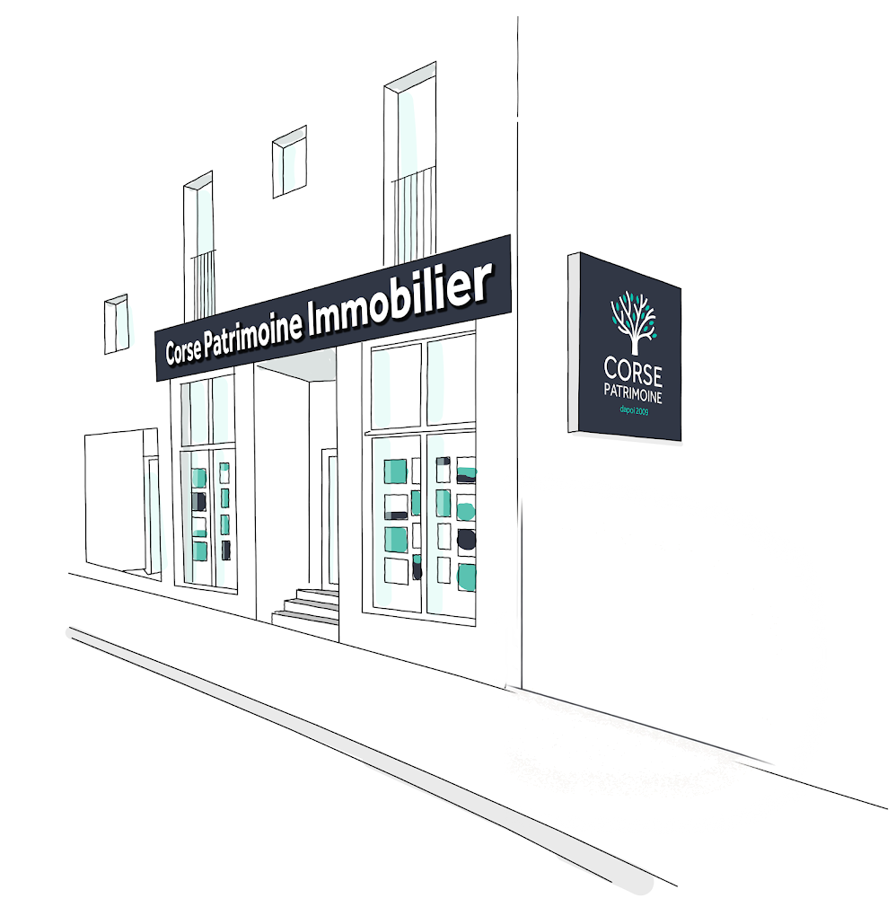 Vitrine de l'agence Corse Patrimoine Immobilier à Porto-Vecchio